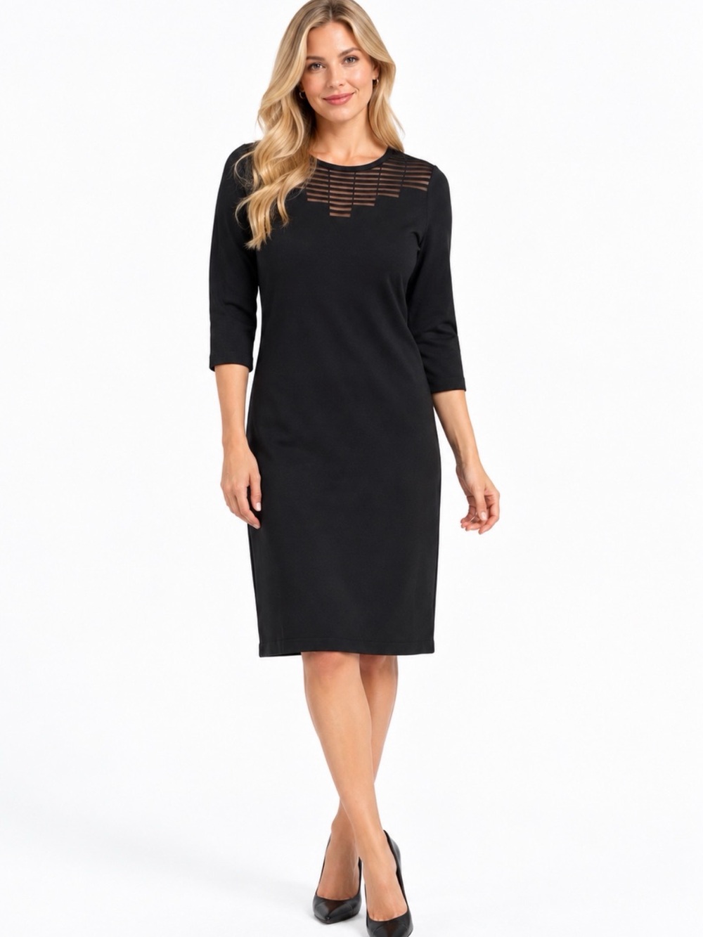 Calvin Klein Dress Black Mesh Detail Neckline